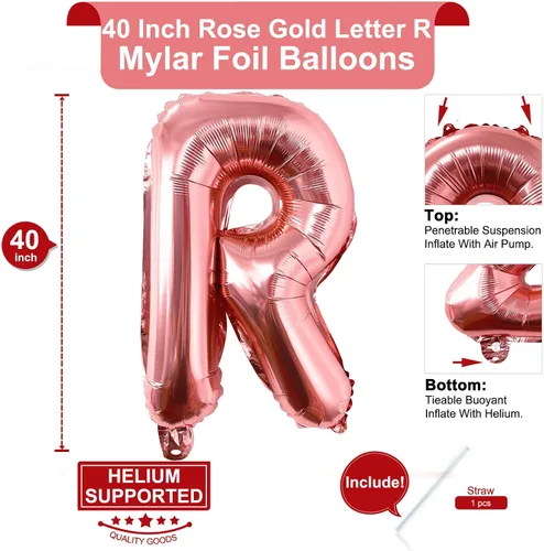 Miniatura 2 de Lovoir Globos grandes de 40 pulgadas de oro rosa de la letra R de gran tamaño, globo de helio de aluminio de Mylar para decoración de fiesta