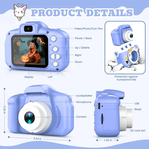 Miniatura 3 de Cámara selfie mejorada para niños, niñas, regalo de festival de cumpleaños de Navidad para niños, cámara digital para niños pequeños, juguetes