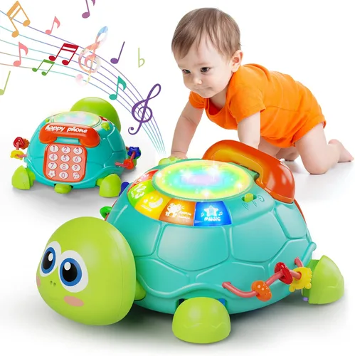 Letapapa Juguetes para bebés de 6 a 12 meses, juguete para tiempo boca abajo de 12 a 18 meses, juguetes musicales de tortuga que gatea con luz y