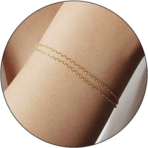 Pulsera de cadena de elegante oro para mujer, pulseras de cadena individual o en capas, con eslabón de dije de corazón, karma, triángulo, perlas y