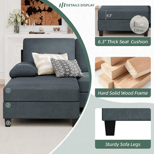 Miniatura 5 de Vongrasig Camillas seccionales para sala de estar, sofá en forma de U con diván, sofá modular grande de 4 asientos moderno para sala de estar, Gris