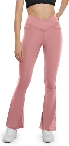 HEGALY Pantalones de yoga acampanados para mujer, leggings cruzados, suaves, de cintura alta, pantalones casuales de entrenamiento con corte de bota