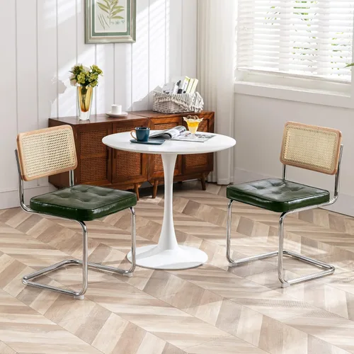 Miniatura 8 de Zesthouse Juego de 4 sillas de comedor de ratán natural, sillas modernas de comedor con respaldo de madera maciza para cocina y sala de estar, verde