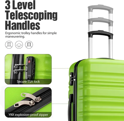Miniatura 4 de LONG VACATION Juego de equipaje de 4 piezas de ABS hardshell TSA Lock Spinner Ruedas equipaje de mano en maleta, Manzana Verde (Apple Green), Juego