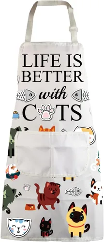 MBMSO Delantal para gatos con bolsillos, delantal de cocina para gatos, divertido delantal de cocina para gatos, regalo para amantes de los gatos,