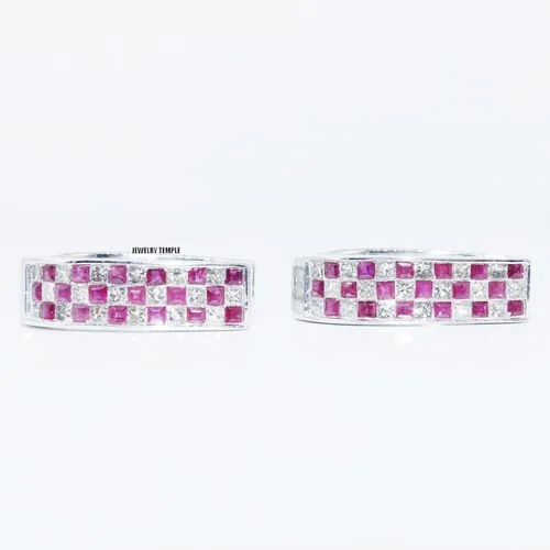Miniatura 2 de Pendientes de plata de ley con diamantes y piedras preciosas para mujer Plata de ley Gema rubí diamante