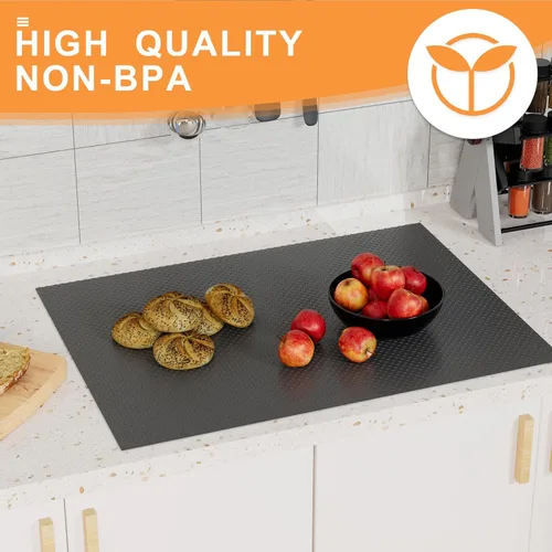 Miniatura 7 de FLPMIX Revestimientos de estantes para armarios negros: tapete impermeable para cajones de cocina, no adhesivo, fácil de cortar, revestimiento