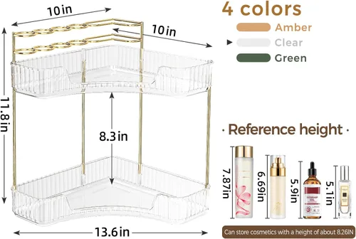 Miniatura 2 de BEFSOP Organizador de esquina para mostrador de baño, organizador de maquillaje mejorado de 2 niveles con soporte para brochas de maquillaje