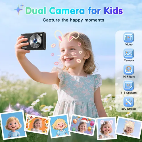 Miniatura 2 de Cámara digital AI, cámaras WiFi para fotografía con reconocimiento de objetos, cámara digital compacta de apuntar y disparar con doble lente, flash