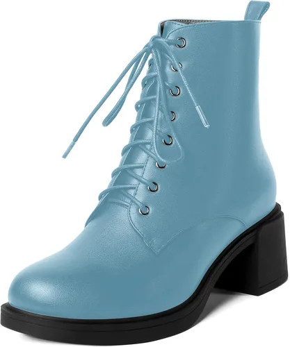 Miniatura 133 de ROSERWISH Botas altas de tacón bajo y grueso para mujer, con cordones, cómodas, modernas, con puntera redonda, de 2.5 pulgadas