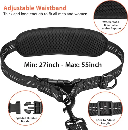 Miniatura 3 de Uppetly Correa de correr para perros manos libres con cinturón de cintura, cuerda elástica de doble asa retráctil para perros pequeños y medianos