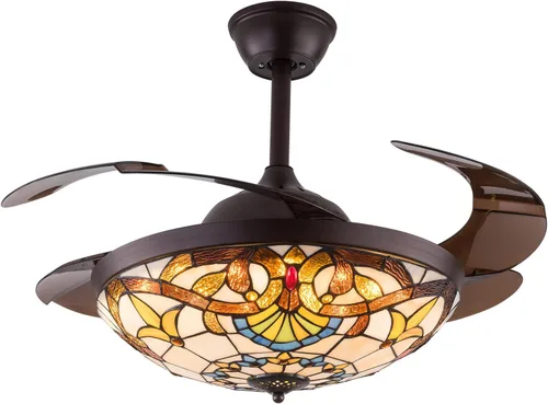 Miniatura 9 de LOYALHEARTDY Tiffany - Ventiladores de techo con luces y control remoto retráctil Tiffany de 42 pulgadas, 6 velocidades, 3 luces LED y función