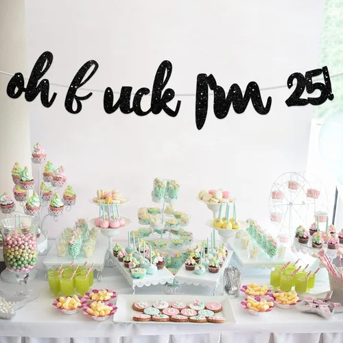 Miniatura 6 de Oh Luck I'm 25! - Pancarta de fondo con purpurina negra de Hallo Fifteen Cheers to 25 años de edad, decoración temática para mujer y hombre, feliz