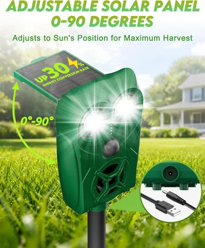 Miniatura 10 de Solar Ultrasonic Animal Repellent with Motion Sensor - Waterproof Deer Repellent Device with LED Lights for Yard, Effective Against Deer, Coyotes