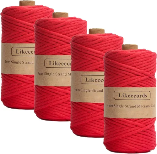 Miniatura 49 de Likeecords - Cuerda de macramé de 4 mm de un solo hilo, 80 m de cuerda de macramé colorida, cuerda de algodón para macramé, cuerda de algodón