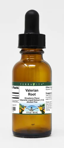 Terravita Extracto líquido de glicerita de raíz de valeriana (1:5) - Sabor a fresa (1 oz, ZIN: 523177)