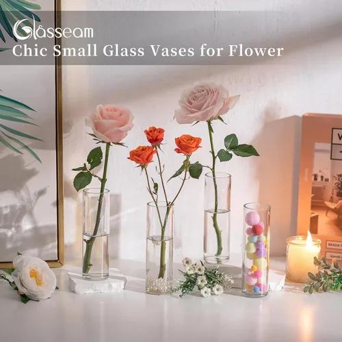 Miniatura 4 de Glasseam - Juego de 12 jarrones cilíndricos de cristal para centros de mesa, mesa de fiesta de boda, 5.9 pulgadas, decoración moderna y transparente