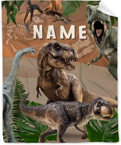 Miniatura 17 de Manta de franela de vellón de dinosaurio con nombre para niñas y niños recién nacidos, regalos personalizados, manta de forro polar suave
