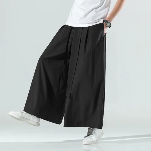 Miniatura 8 de Seidarise Pantalones de yoga japoneses de lino estilo harén de pierna ancha para hombre, estilo harén, estilo hip hop, holgados