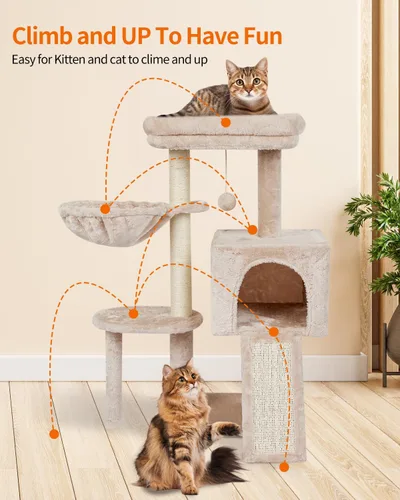 Miniatura 3 de FISH&NAP Lindo árbol para gatos, torre para gatos de interior, condominio de sisal, postes rascadores con plataforma de salto, muebles para gatos