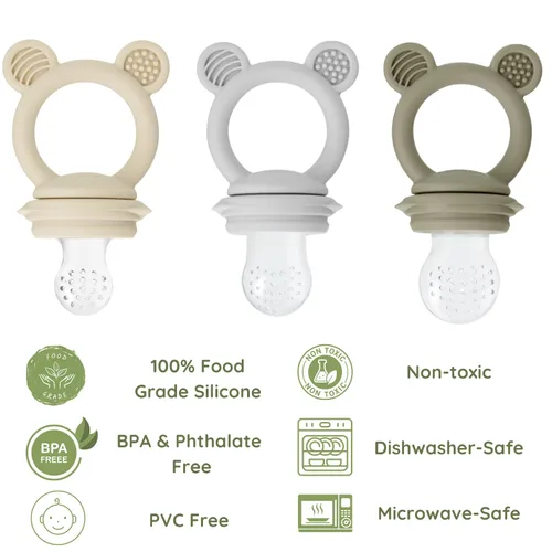 Miniatura 2 de PandaEar Paquete de 3 chupones alimentadores de frutas y alimentos para bebés, chupete de silicona con bolsas de 3 tamaños para bebés, niños