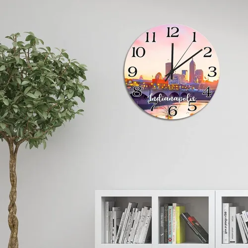 Miniatura 2 de Reloj de paisaje de Indianápolis, Indiana, Estados Unidos, reloj decorativo de viaje, funciona con pilas, 9 pulgadas, silencioso, retro, decoración