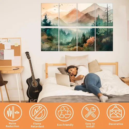 Miniatura 2 de Paquete de 8 paneles acústicos artísticos, paneles de pared insonorizados, paneles decorativos de amortiguación de sonido, paneles autoadhesivos