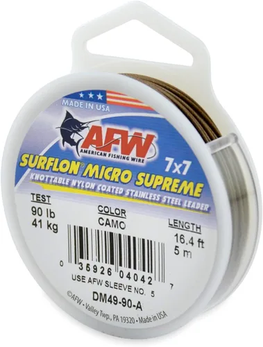 Miniatura 10 de American Fishing Wire Surflon Micro Supreme Nylon recubierto 7x7 de acero inoxidable, líder en alambres anudables para pesca en agua salada, pesca