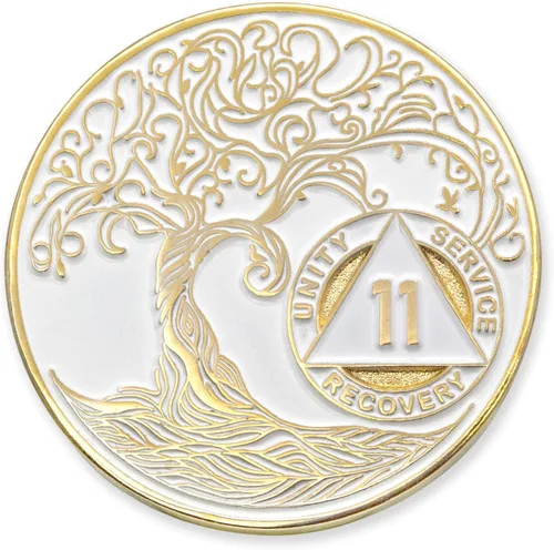 Miniatura 179 de 20 Year Sobriety Mint Twisted Tree of Life - Medallón de recuperación AA chapado en oro, fichas y fichas, color negro