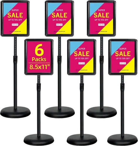 Miniatura 18 de Paquete de 6 soportes para letreros para exhibición de 11 x 17 pulgadas, soporte ajustable para letreros de pie en el suelo, soporte para póster