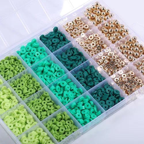 Miniatura 4 de 3020 cuentas de arcilla para suministros de joyería, kit de pulsera de la amistad con cuentas doradas (verde)