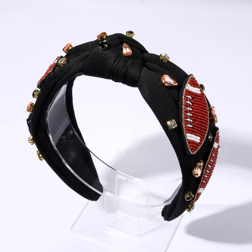 Miniatura 3 de Diademas anudadas de fútbol para mujer, diadema deportiva para el día del juego, diadema de cristal perlado con nudo superior ancho, accesorios