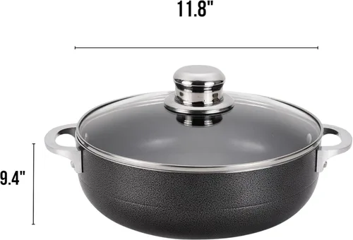 Miniatura 7 de Alpine Cuisine Olla de aluminio antiadherente de 3.5 cuartos de galón con tapa de vidrio y mango remachado Utensilios de cocina duraderos