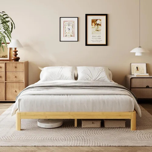 Miniatura 16 de Cama de plataforma de madera individual XL de 12 pulgadas, marco de cama de madera de mediados de siglo, tamaño individual XL, no necesita somier