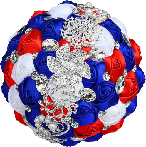 Miniatura 8 de XINNI Broche de oro de lujo de 8 pulgadas, ramo de boda nupcial para novia, dama de honor, ramo de rosas de satén con perlas, color negro y gris