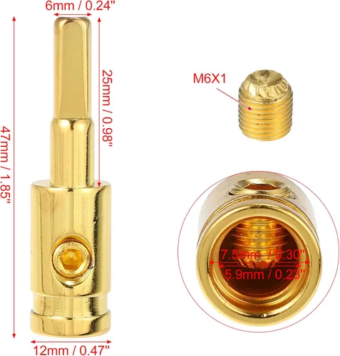 Miniatura 3 de X AUTOHAUX Reductor de entrada de amplificador de cobre calibre 8 audio estéreo para automóvil AWG Pin Power Reductor de cable de tierra tono dorado