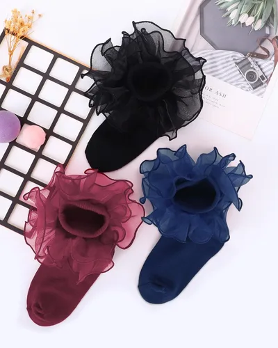 Miniatura 4 de Witwot Calcetines para niña pequeña con volantes grandes de encaje con volantes