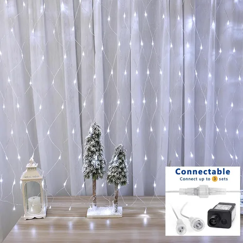 Miniatura 4 de Joomer 360 luces LED de red de Navidad de 12 x 5 pies, 8 modos de luces de malla conectables, temporizador, impermeable para árboles de Navidad