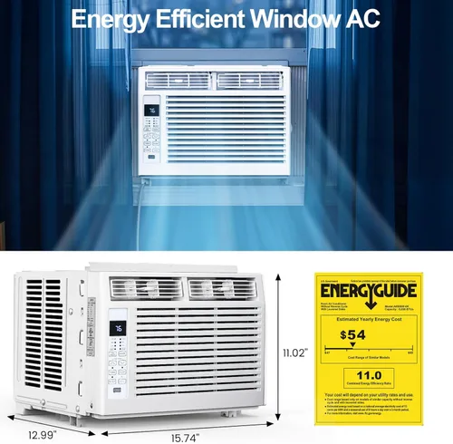 Miniatura 7 de Electactic Aire acondicionado de ventana de 6,000 BTU, unidad de CA tipo ventana con refrigeración, modo seco, 4 velocidades de ventilador