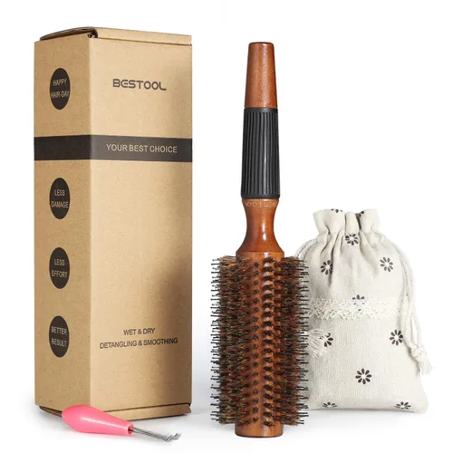 BESTOOL Cepillo redondo para secar, cepillo de pelo de cerdas de jabalí, cepillo grande de estilo redondo para mujeres y hombres, alisar, rizar,