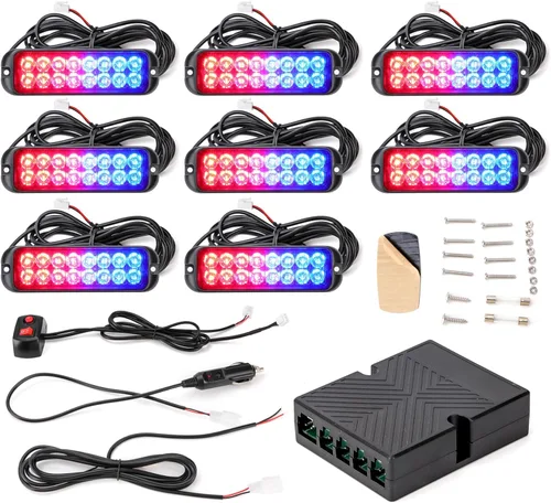 Miniatura 11 de Kit de Luces Estroboscópicas LED Ámbar Blanco - 8PCS 16-LED Luz de Advertencia de Peligro Intermitente de Emergencia 12V Función de Sincronización