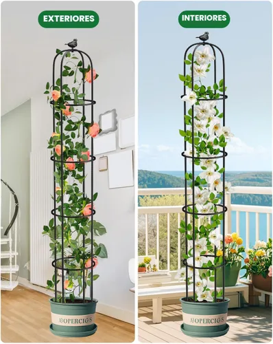 Miniatura 7 de Enrejado de obelisco de jardín de 6.2 pies para plantas trepadoras, tubo de metal inoxidable con revestimiento de plástico resistente, para jardín