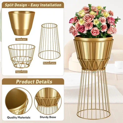 Miniatura 3 de Soporte de metal para plantas con maceta de 12 pulgadas – Soporte decorativo de metal para plantas de interior, soporte dorado para plantas moderno
