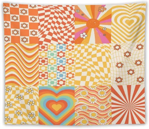 Miniatura 22 de Houselerax Tapiz floral retro de los años 60 y 70, diseño hippie de primavera Groovy Flower Power Flower Boho para colgar en la pared, arte neutro