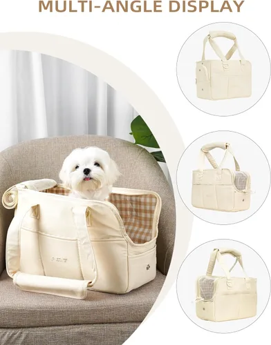 Miniatura 3 de ONECUTE Transportador para perros pequeños, conejos, gatos con bolsillos grandes, bolsa de algodón, transportador para perros de lado suave, Beige