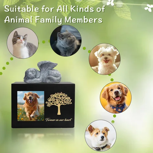 Miniatura 5 de Urna de mascota para cenizas de perro, caja de madera negra para cenizas, caja de cenizas de mascotas con bolsa de ángel y cenizas de perro