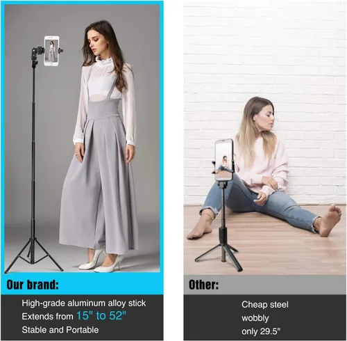 Miniatura 8 de Yesker Trípode para selfie stick para iPhone Android de 52 pulgadas extensible para teléfono con control remoto Selfie Stick Equipo de grabación