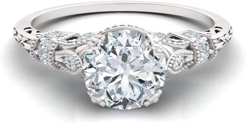 Miniatura 2 de Diamondere Anillo de compromiso de diamantes y piedras preciosas naturales y certificados en oro blanco de 14 quilates Anillo de compromiso Art