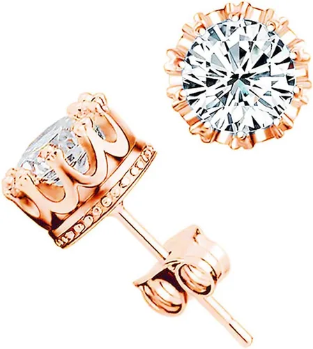 Miniatura 2 de Pendientes chapados en oro de 18 quilates con corona de moda, para mujer, Brincos De Prata, plata de ley, con cristales de doble tuerca Taoqiao