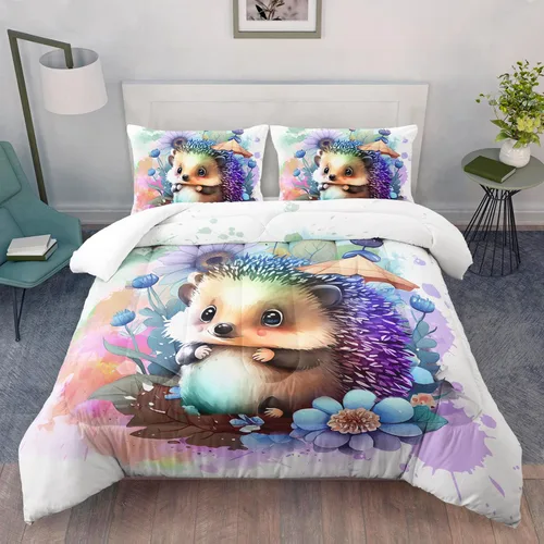 Miniatura 14 de AILONEN Bonito juego de edredón tamaño individual, lindo juego de ropa de cama de ciervo rosa para niños y niñas, juego de edredón Kawaii de ciervos